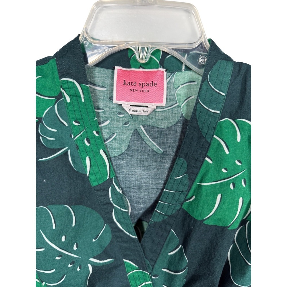KATE SPADE Monstera Leaves Poplin Bow Dress, Size 4 - Picture 10 of 11